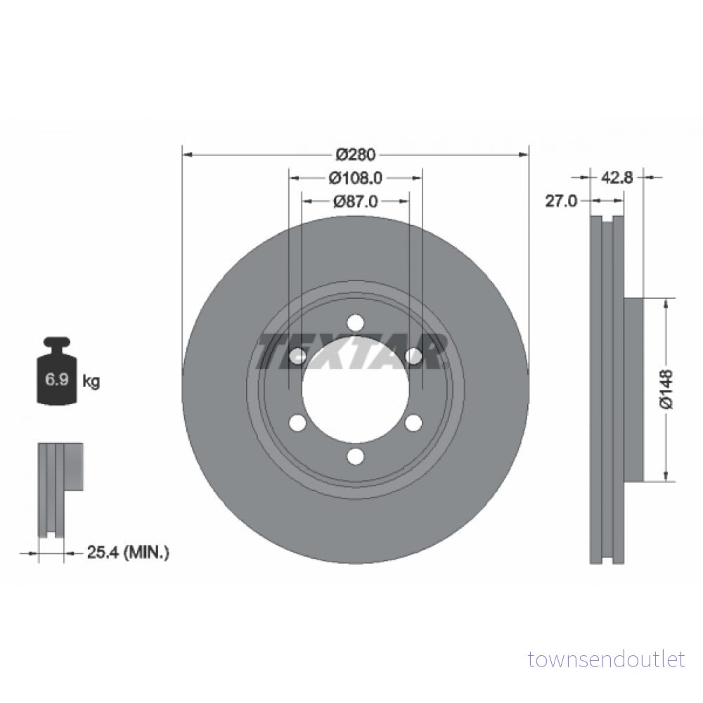 TEXTAR PRO 92136503 Disque de frein 280 27 06/06 108 ventilé l'intérieur revêtu sans boulon fix roue, moyeu roue HYUNDAI: Terracan 4019722453090