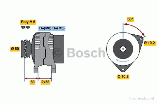 BOSCH 0 986 041 330 Alternateur 14V 100A OPEL: Frontera B SUV, Vectra Break, CC, VAUXHALL: Mk1 Break