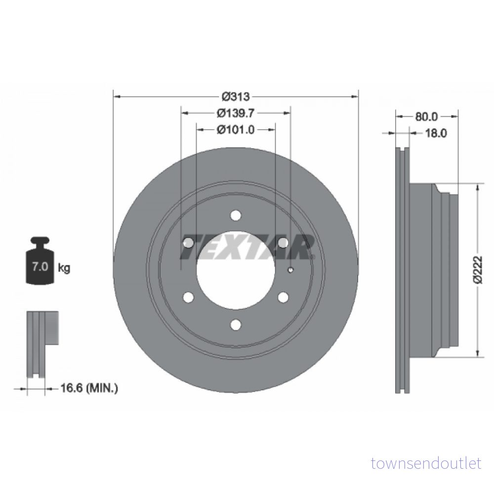TEXTAR 92091600 Disque de frein 313 18 06/07 139,7 ventilé l'intérieur sans boulon fix roue, moyeu roue OPEL: Frontera B SUV