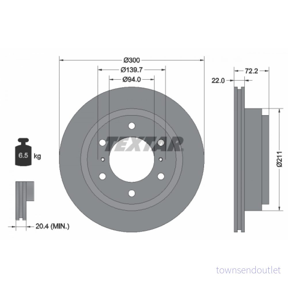 TEXTAR PRO 92135103 Disque de frein 300 22 06/08 139,7 ventilé l'intérieur revêtu sans boulon fix roue, moyeu roue 4019722453069