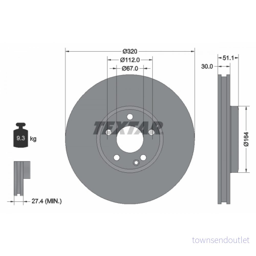 TEXTAR PRO 92258003 Disque de frein 320 30 05/06 112 ventilé l'intérieur revêtu sans boulon fix roue, moyeu roue 4019722456589
