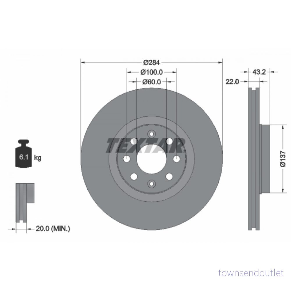 TEXTAR PRO 92145803 Disque de frein 284 22 04/08 100 ventilé l'intérieur revêtu sans boulon fix roue, moyeu roue 4019722302589