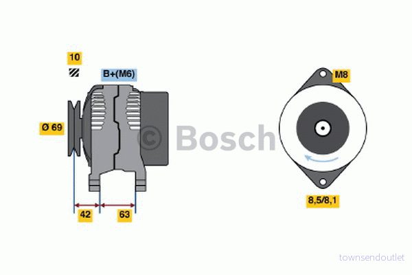 BOSCH 0 986 049 051 Alternateur 14V 65A CHEVROLET: Matiz, DAEWOO: Matiz I 3/5 portes