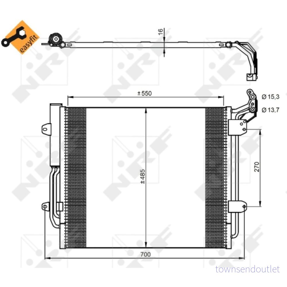 NRF EASY FIT 350054 Condenseur De Clim avec déshydrateur, bague d'étanchéité 15,3 13,7 Aluminium 550 VOLKSWAGEN: Sharan II 8718042146205