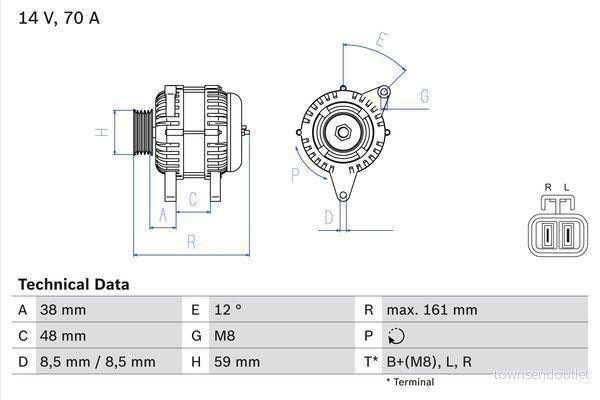 BOSCH 0 986 049 570 Alternateur 14V 70A HYUNDAI: Getz, Atos, KIA: Picanto I