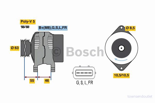 BOSCH 0 986 080 480 Alternateur 14V 85A SMART: Forfour I, MITSUBISHI: COLT 6
