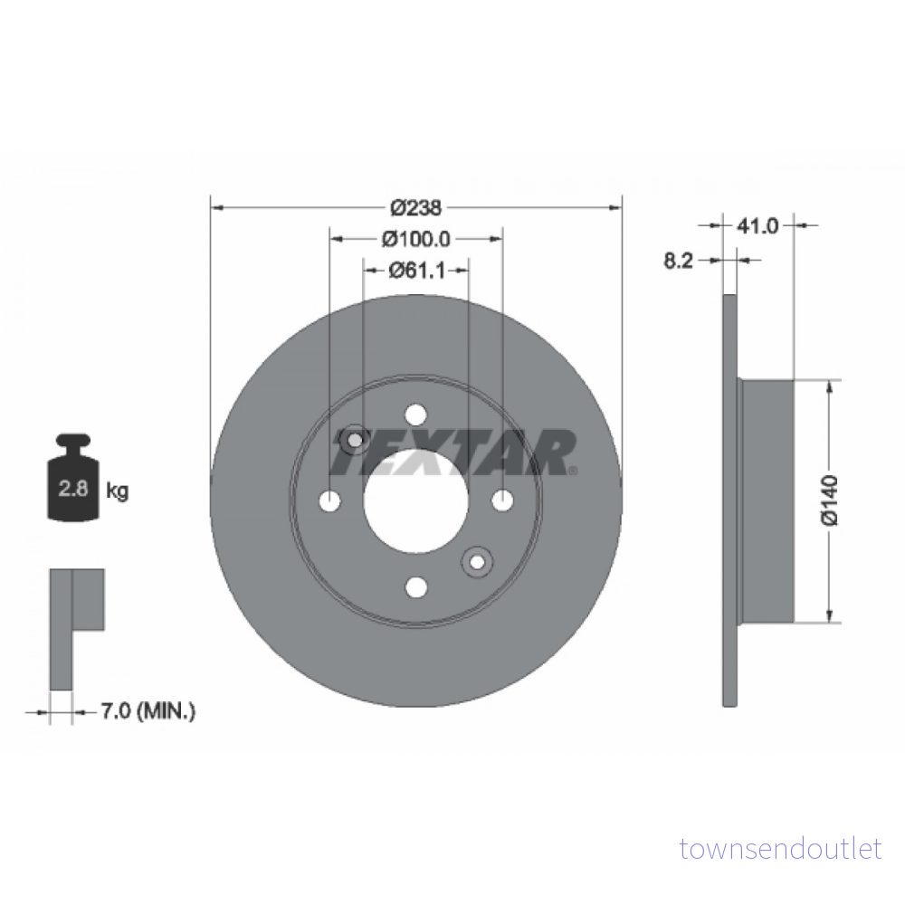 TEXTAR PRO 92036003 Disque de frein 238 8,2 04/06 100 plein revêtu sans boulon fix roue, moyeu roue RENAULT: TWINGO 1, CLIO 1 4019722308642