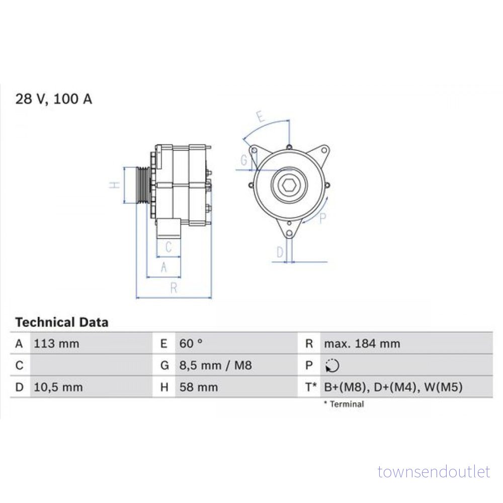 BOSCH 0 986 043 890 Alternateur 28V 100A MERCEDES BENZ: UNIMOG
